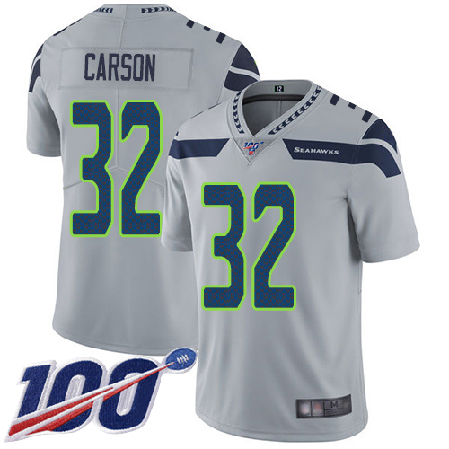 Seattle Seahawks Limited Grey Men Chris Carson Alternate Jersey NFL Football #32 100th Season Vapor Untouchable